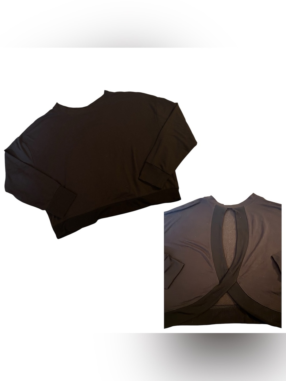 Avia Black Long Sleeve Crop Sweatshirt with Twist Open-Back